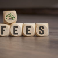 Cubes dice with fees on wooden background